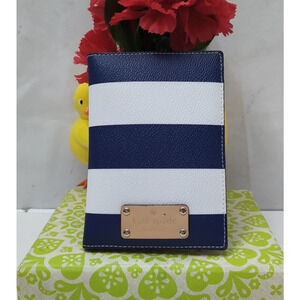 Kate Spade New York Blue White Stripe Leather Credit Card Passport Holder Wallet
